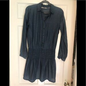 MADEWELL DRESS‎ Indigo Shirred Shirt Size Small C9902